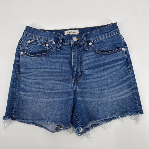 Madewell, High Rise Denim Cut Off Jean Shorts, Women's 27 Medium Wash Raw Hem - Picture 1 of 10